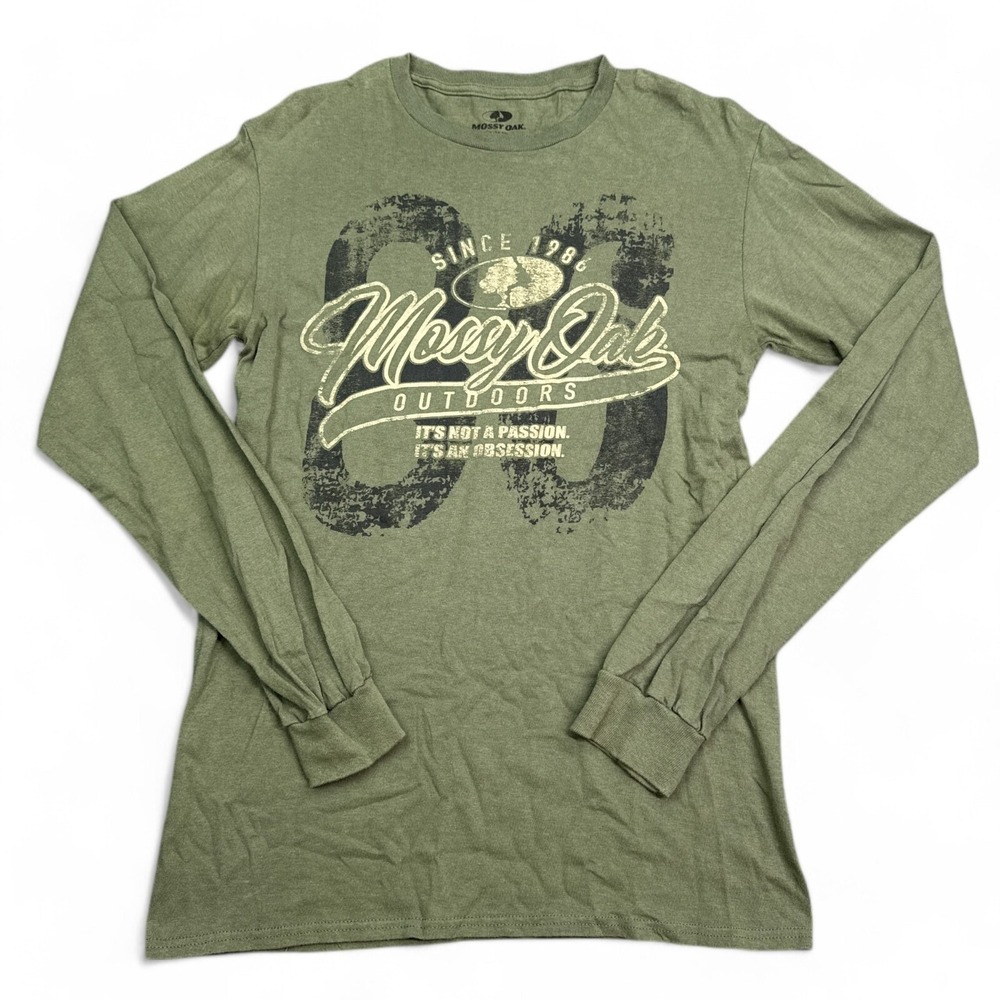 Mossy Oak Tee Shirt Adult Size‎ Small Army Green Long Sleeve Outdoors Logo